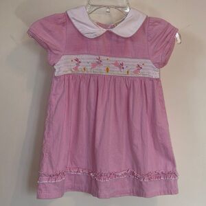 Toffee Apple Pink Pinstripes 100% Cotton Smocked Bunny Dress Size 4T